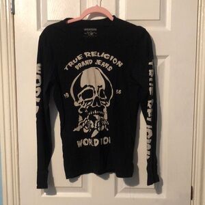True Religion Black Skull Graphic Long Sleeve Tee